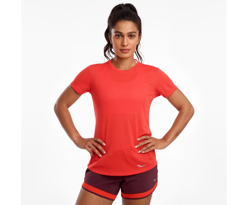 Women\'s Saucony Stopwatch Short Sleeve Shirts Red | Singapore 301GSOL